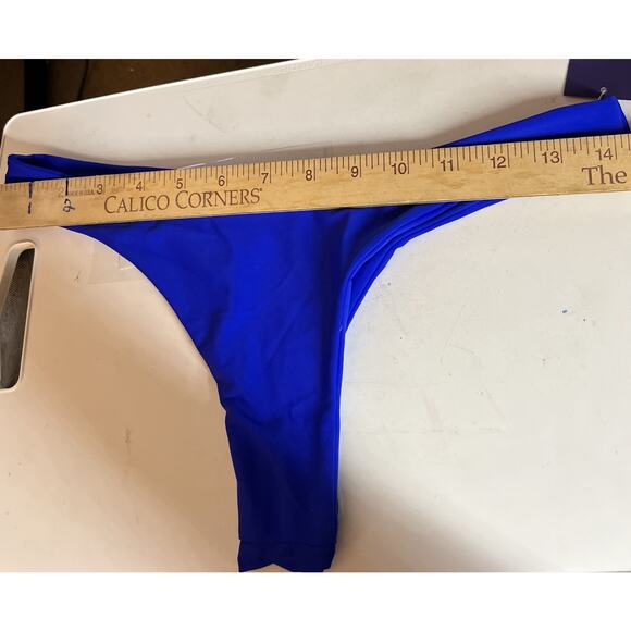 Sexy Bikini Set Light Blue Halter V-Neck Top Size L & Dark Blue Thong Bottom M - Picture 11 of 13